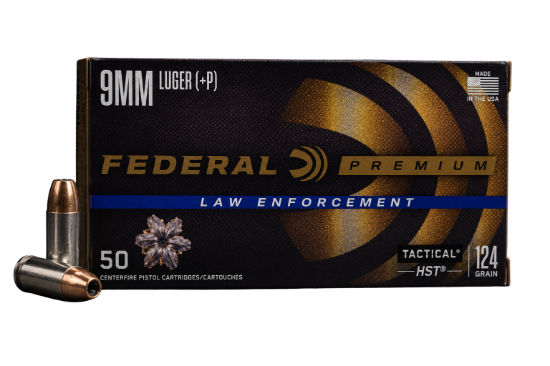 Picture of Federal Premium Law Enforcement 9mm Luger 124 +P Grain HST Jacketed Hollow Point P9HST3